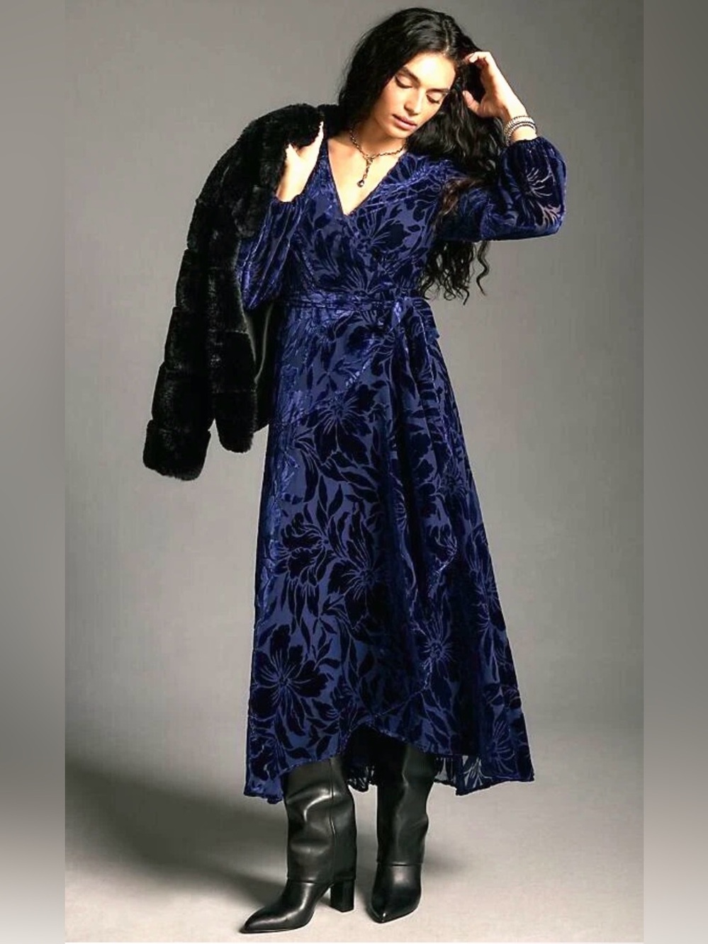Anthropologie & Hutch Daniella Velvet Blue Maxi Dress - Size M SOLD OUT $228